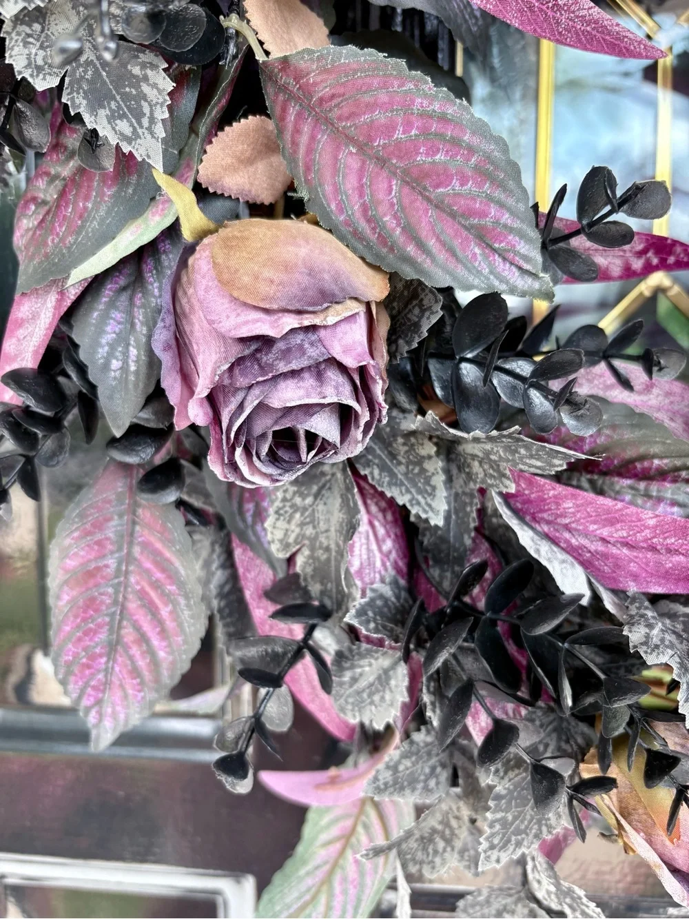 Purple & Black Halloween Wreath with Rose Accents